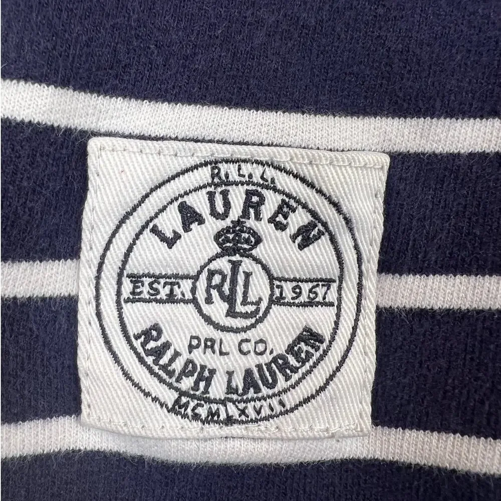 Lauren Ralph Lauren Navy Stripe Half Zip Hoodie Pullover Sweatshirt - L - Picture 7 of 10